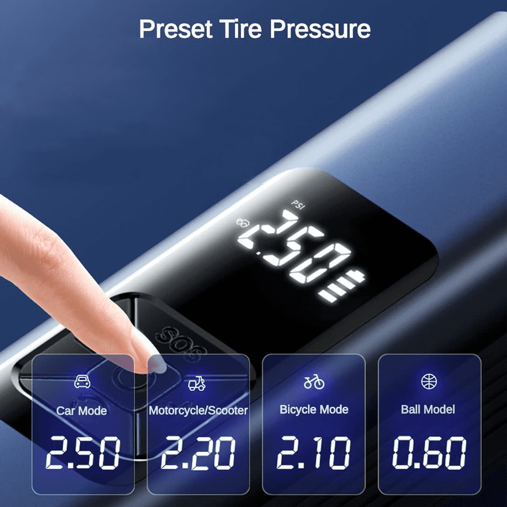 Wireless Tire Inflator & Vacuum Cleaner with LCD Display & LED Lights