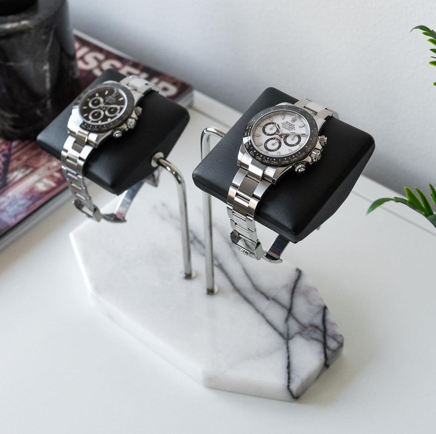 Hexagonal Luxury Watch Stand - Double Cushion - White