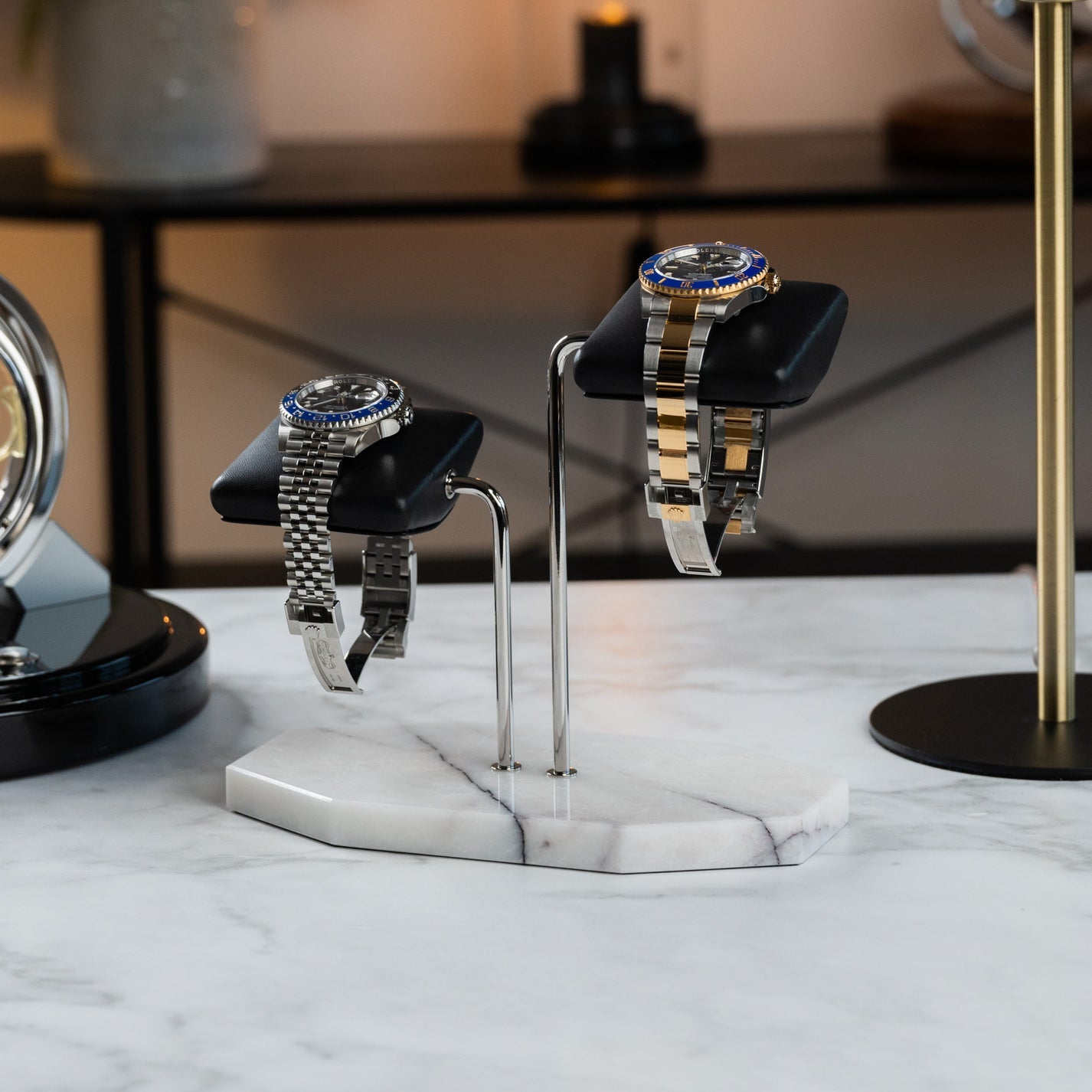 Hexagonal Luxury Watch Stand - Double Cushion - White