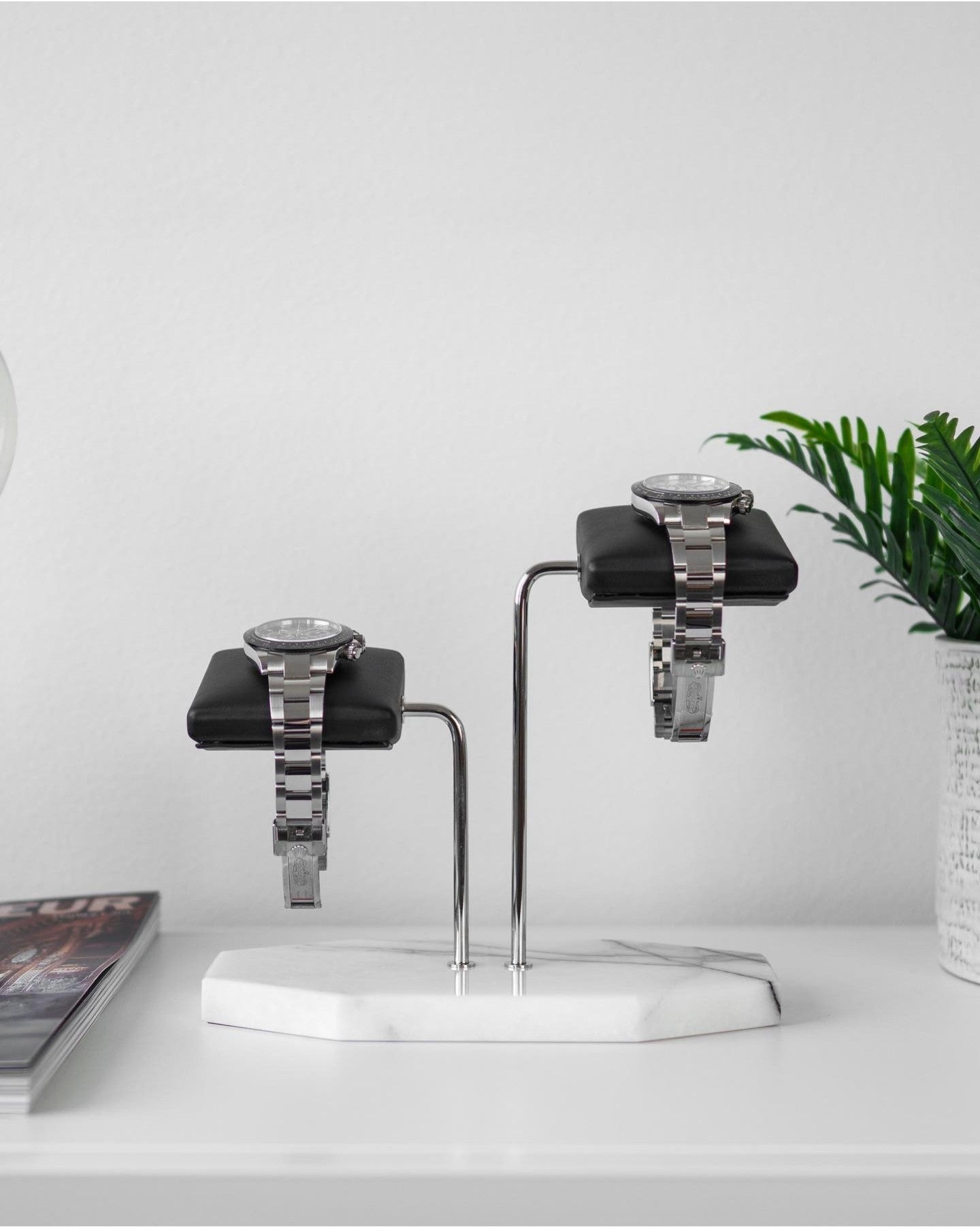 Hexagonal Luxury Watch Stand - Double Cushion - White