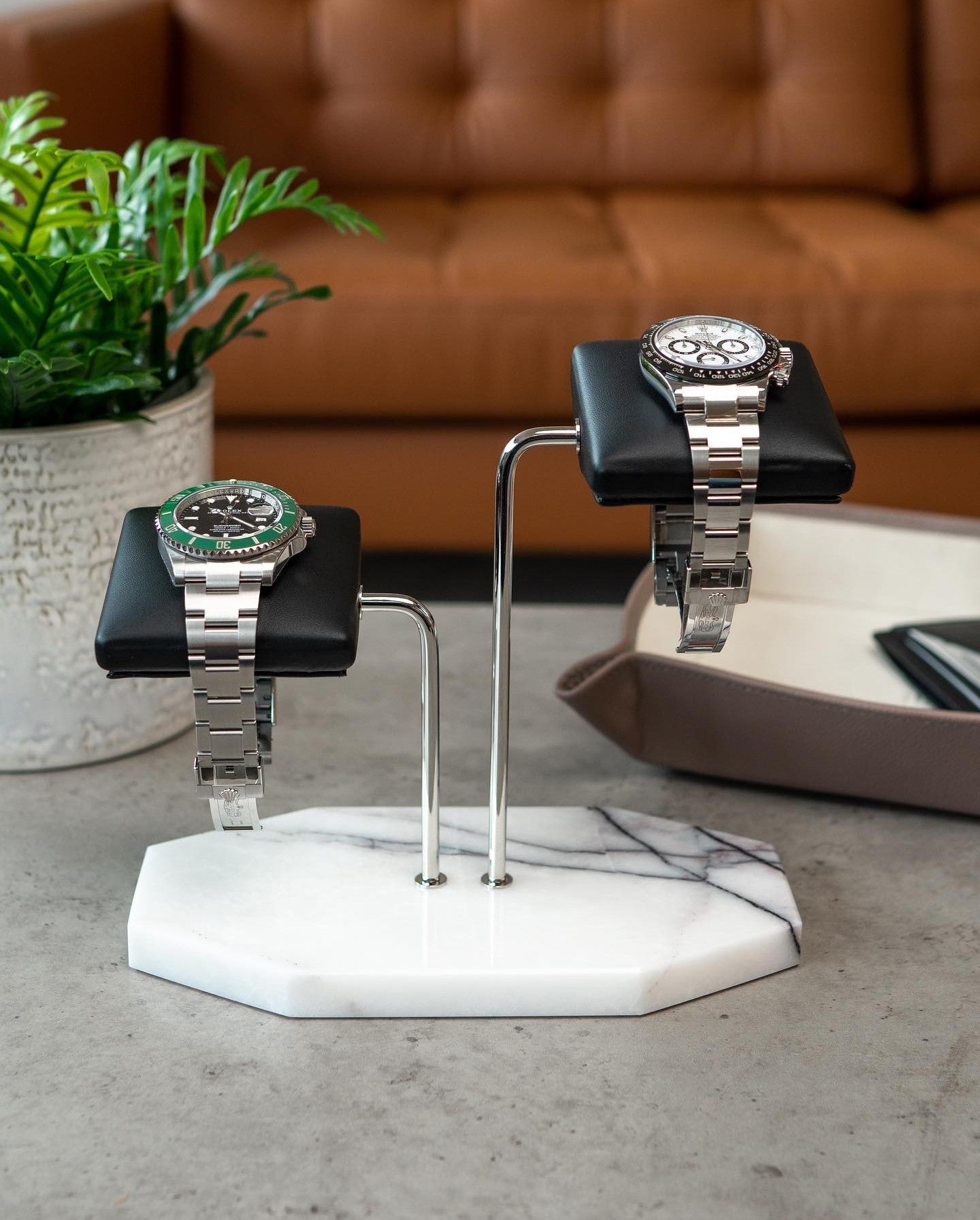 Hexagonal Luxury Watch Stand - Double Cushion - White