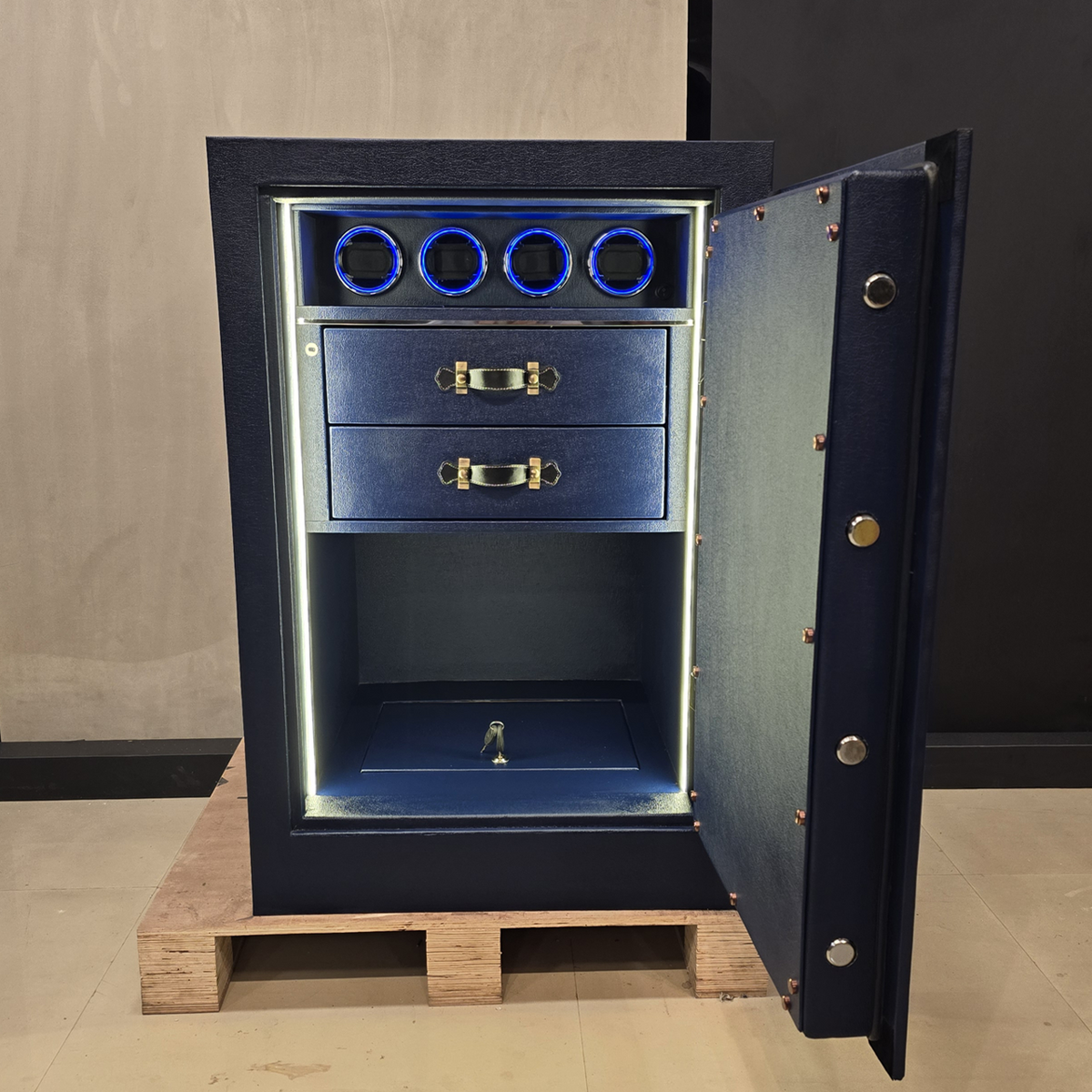 FAWES Elite S Leather Finished Security Safe – Open Interior with 4 Watch Winders