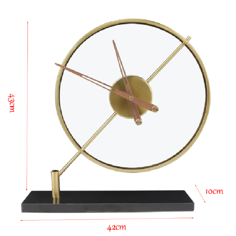 Transparent Acrylic Table Clock - Gold (Marble Base)