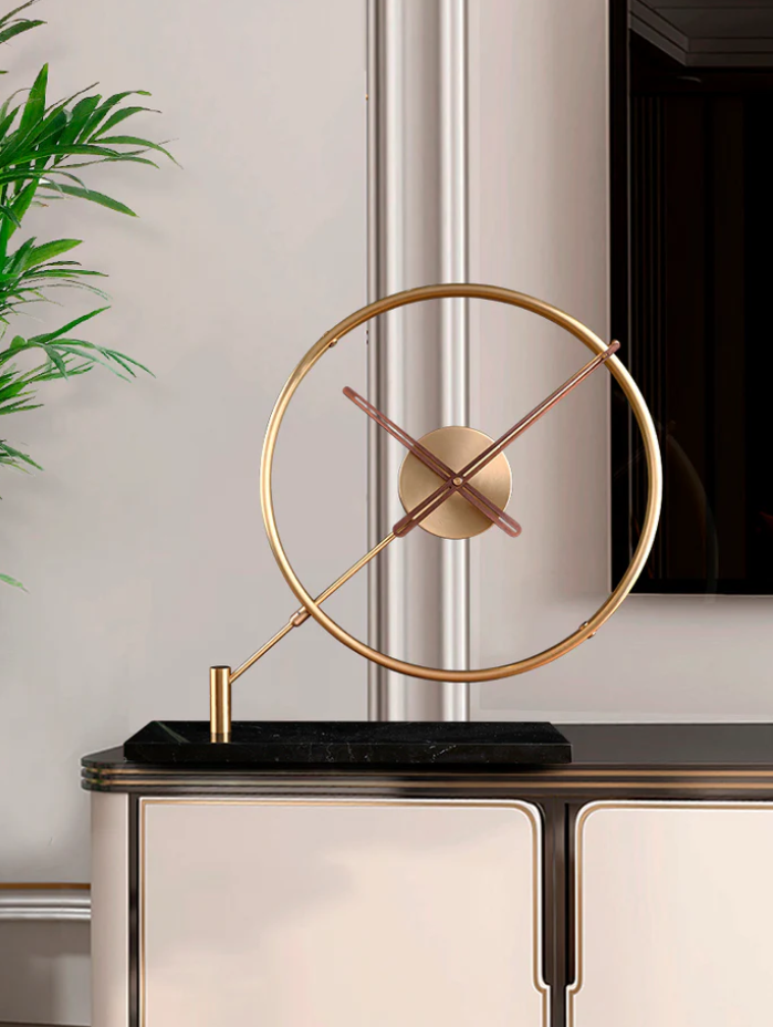 Transparent Acrylic Table Clock - Gold (Marble Base)