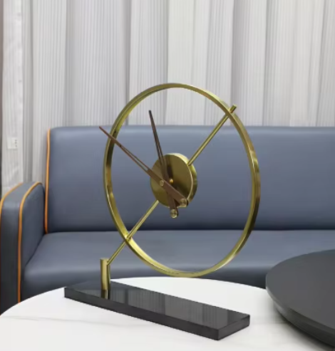 Transparent Acrylic Table Clock - Gold (Marble Base)