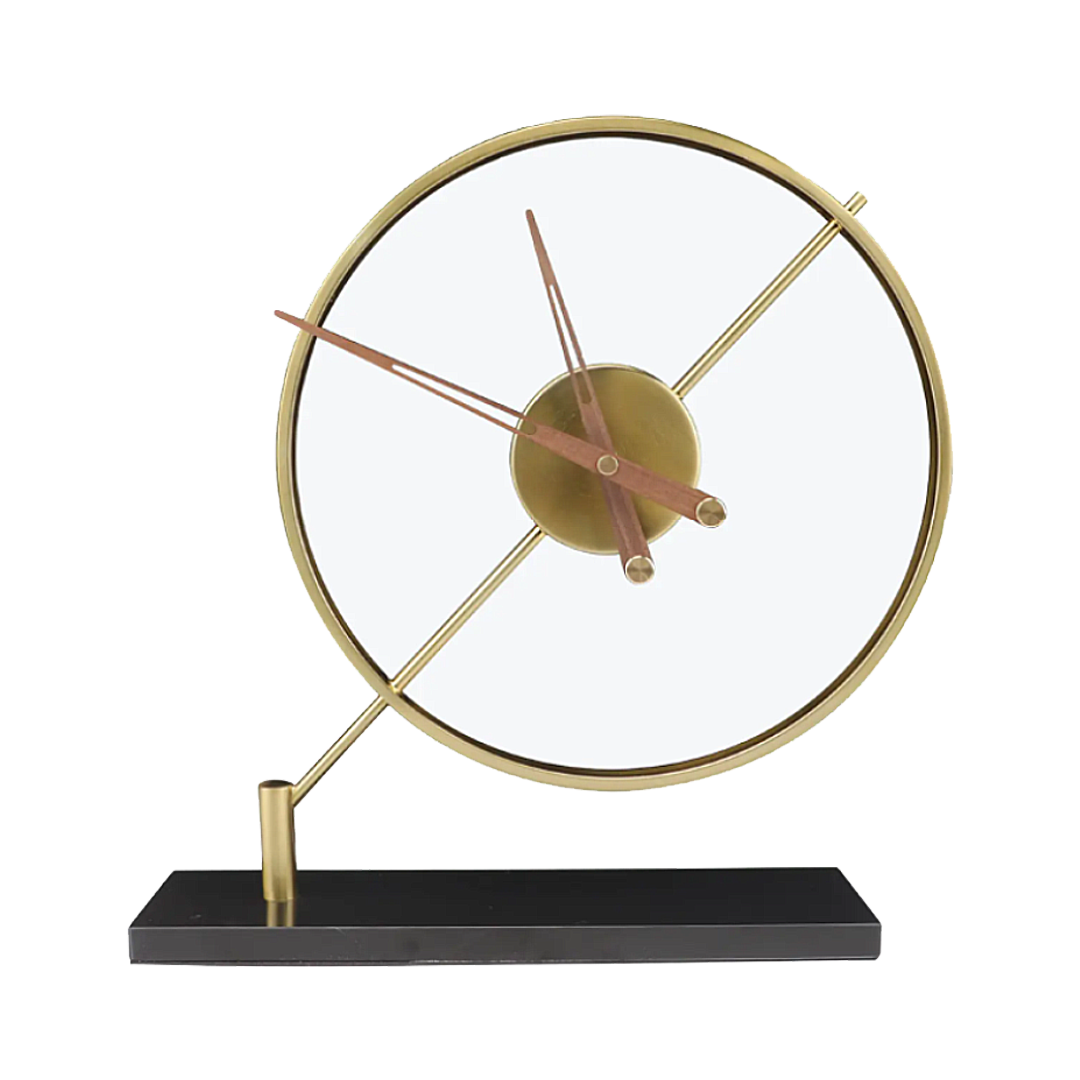 Transparent Acrylic Table Clock - Gold (Marble Base)