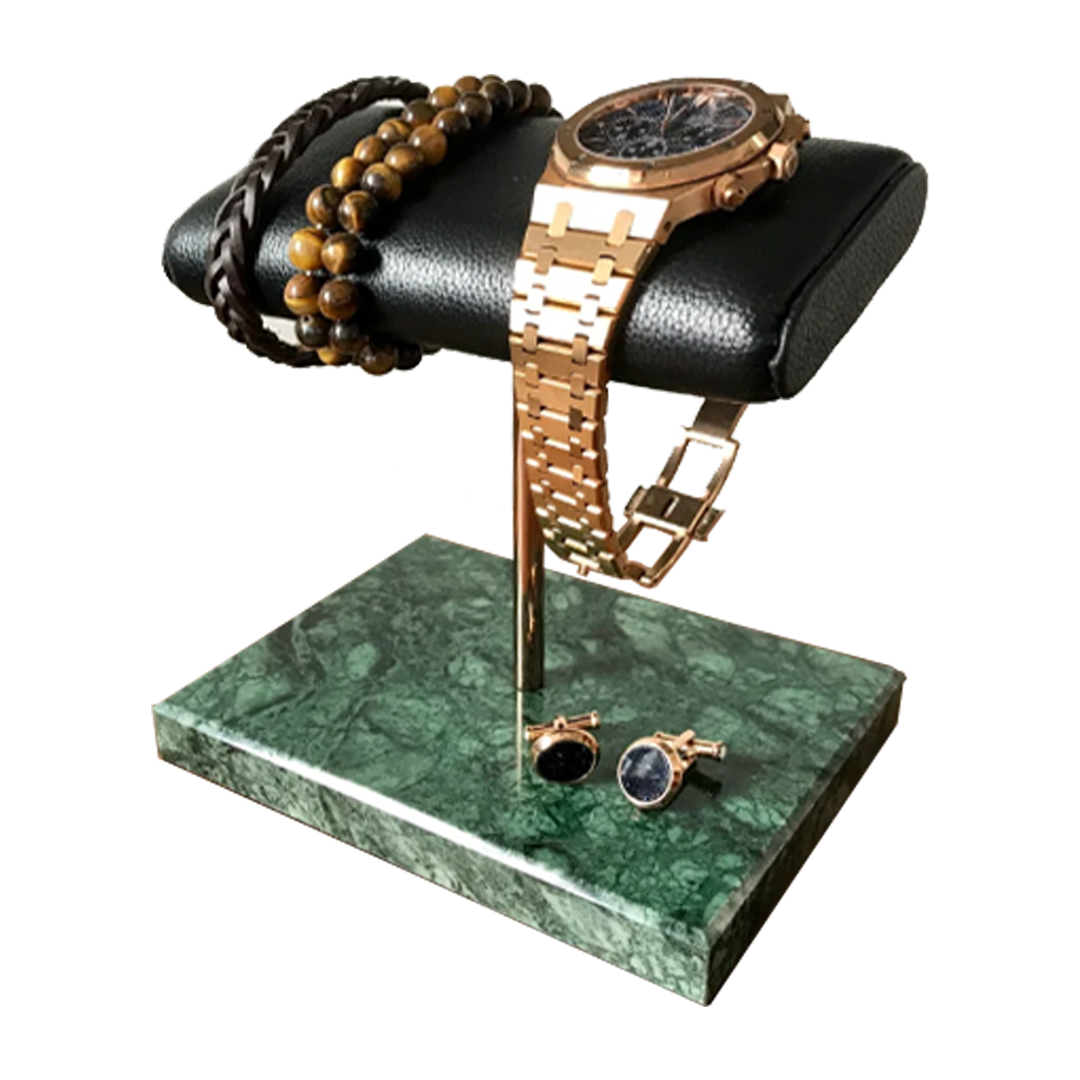 Luxury Watch Stand - Double Cushion (Marble Base) - Green