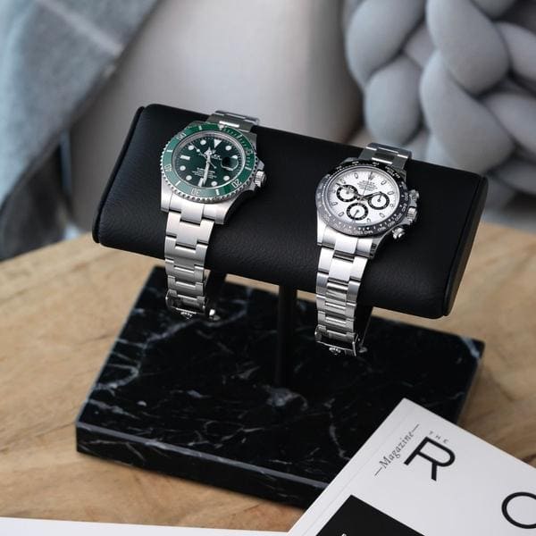 Luxury Watch Stand - Double Cushion (Marble Base) - Black