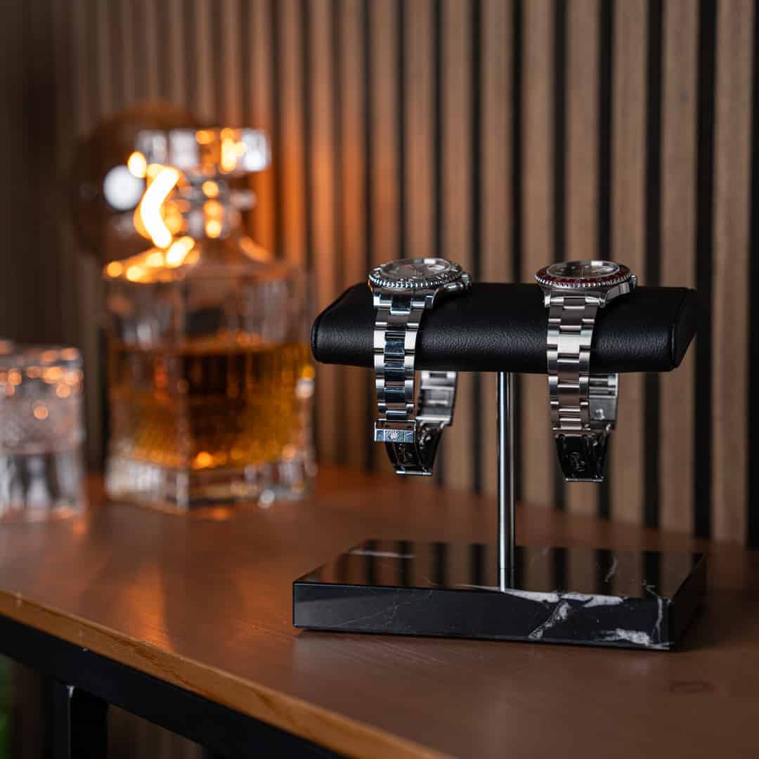 Luxury Watch Stand - Double Cushion (Marble Base) - Black