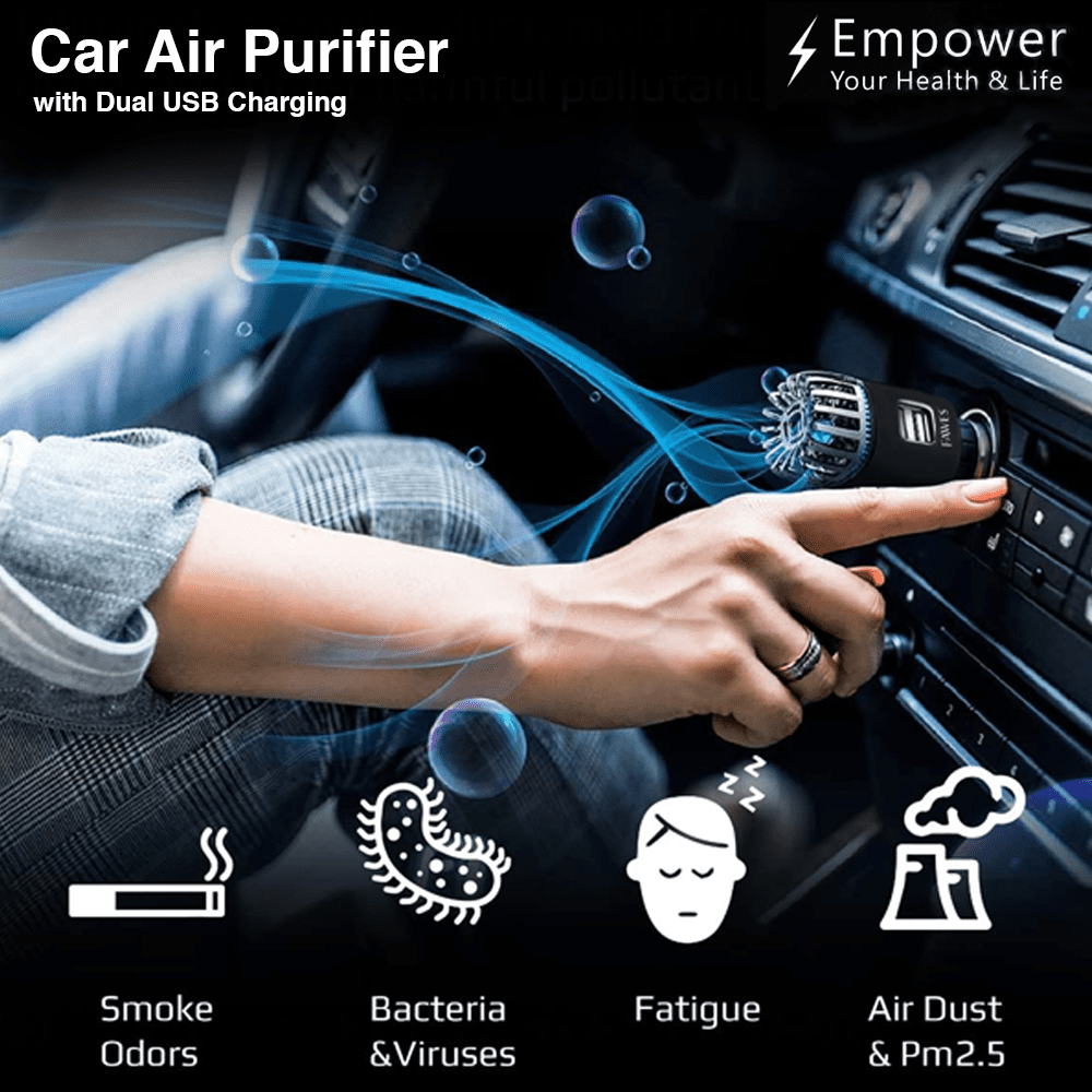 Car Air Purifier Ionizer With Dual USB Charging