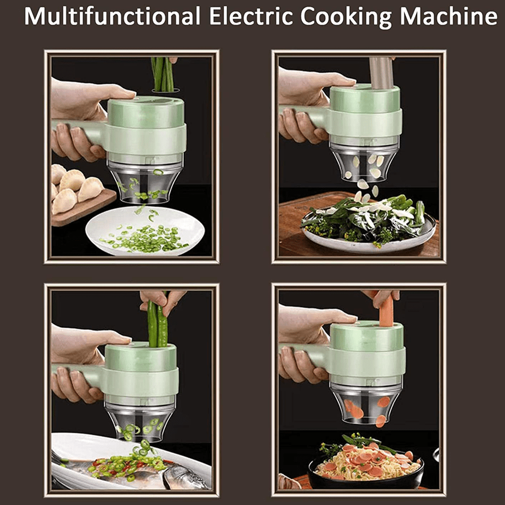 4 in 1 Portable Electric Chopper for Vegetables, Fruits, Nuts, Baby Food, etc (200ml) - Green