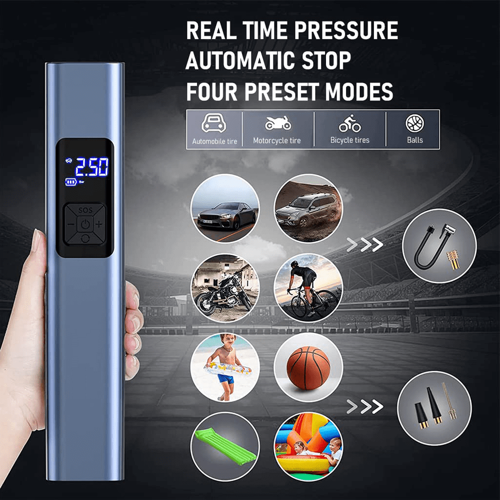 Wireless Tire Inflator & Vacuum Cleaner with LCD Display & LED Lights