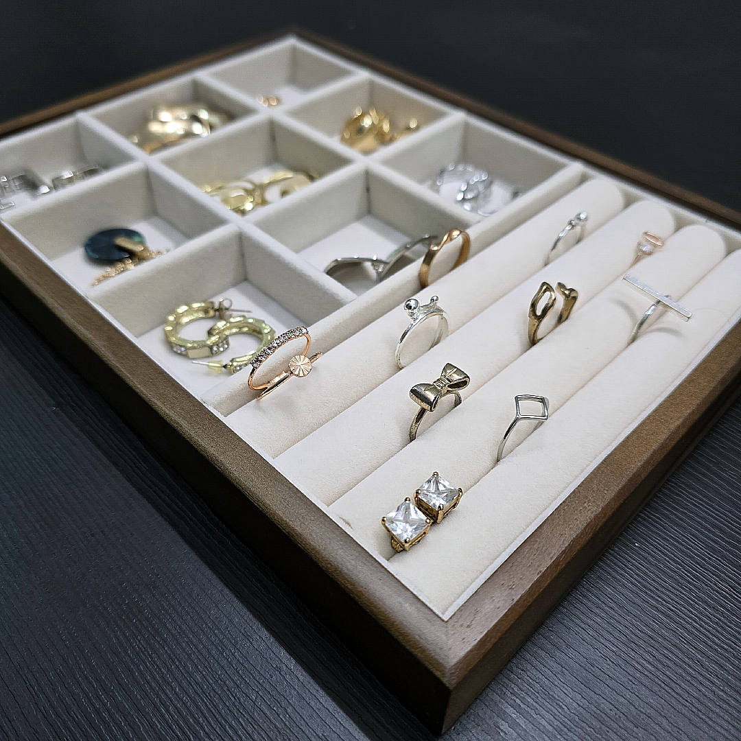 Jewelry Organizer Velvet Tray for Rings, Earrings, Necklace, Chain (Ring + 9 Squares)