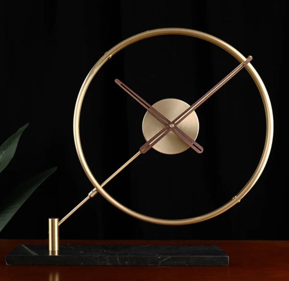 Transparent Acrylic Table Clock - Gold (Marble Base)