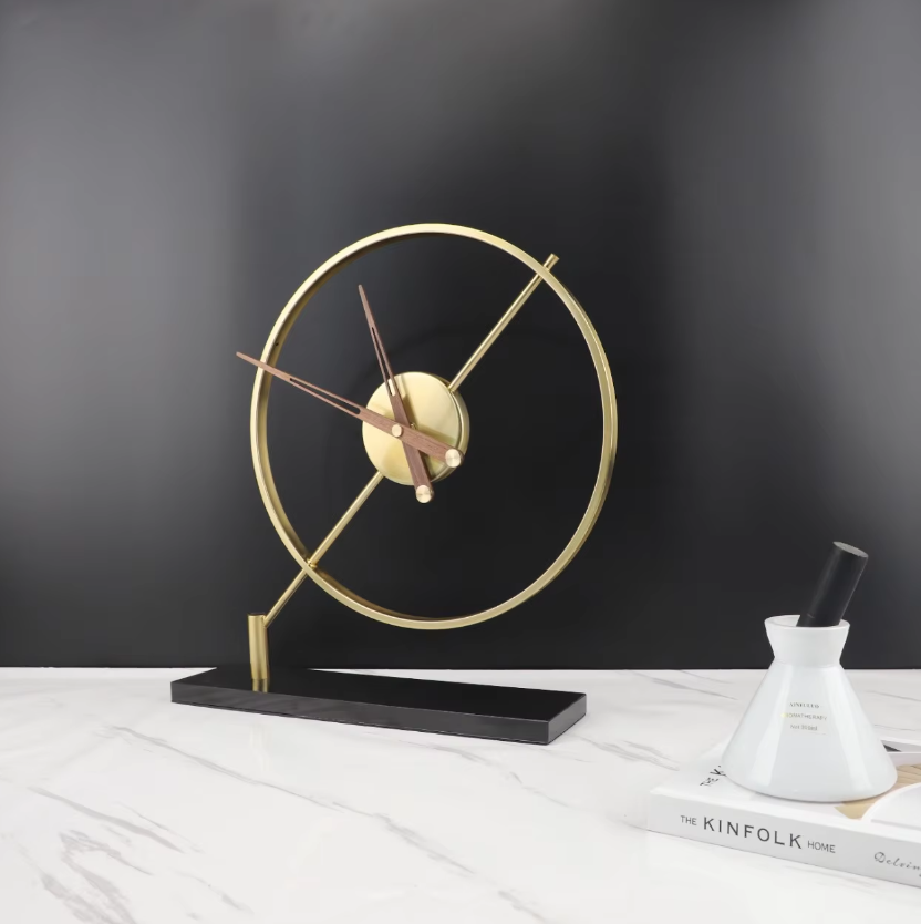 Transparent Acrylic Table Clock - Gold (Marble Base)