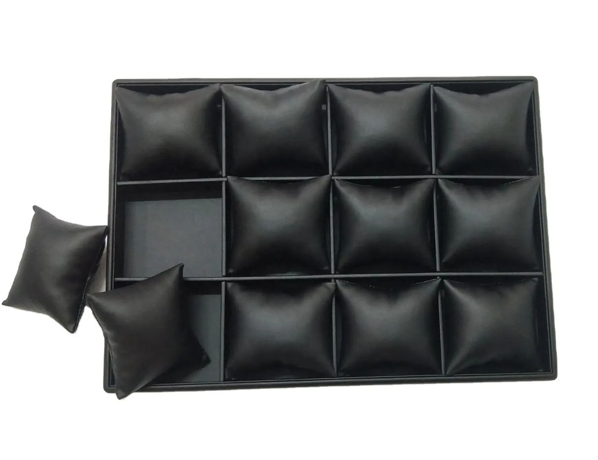 12 Slot Luxury Black Leather Watch Holder Tray