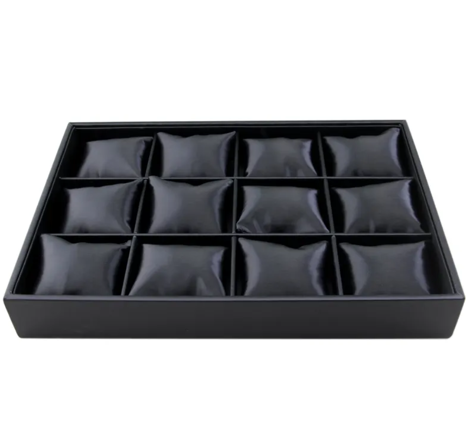 12 Slot Luxury Black Leather Watch Holder Tray