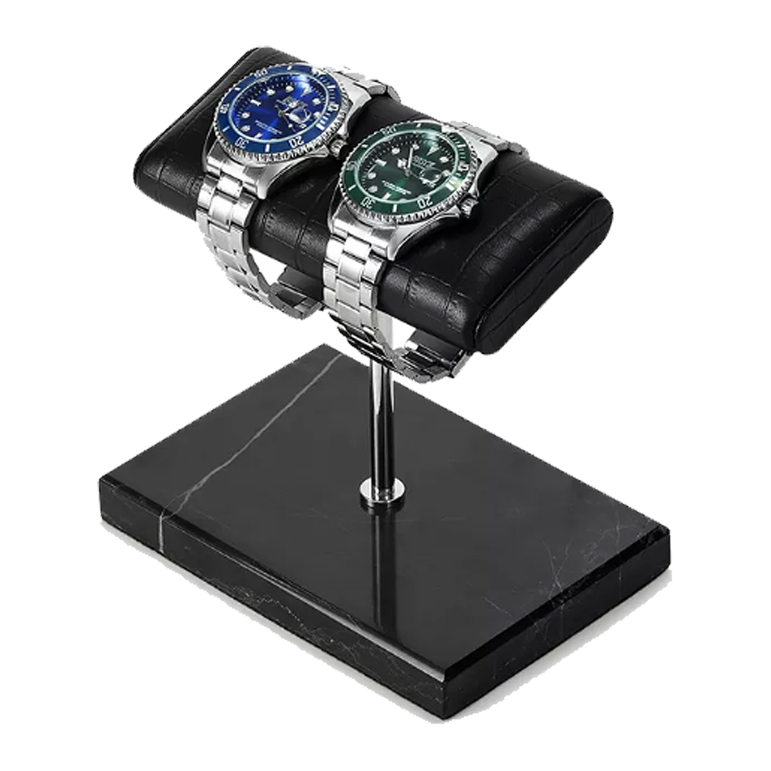 Luxury Watch Stand - Double Cushion (Marble Base) - Black