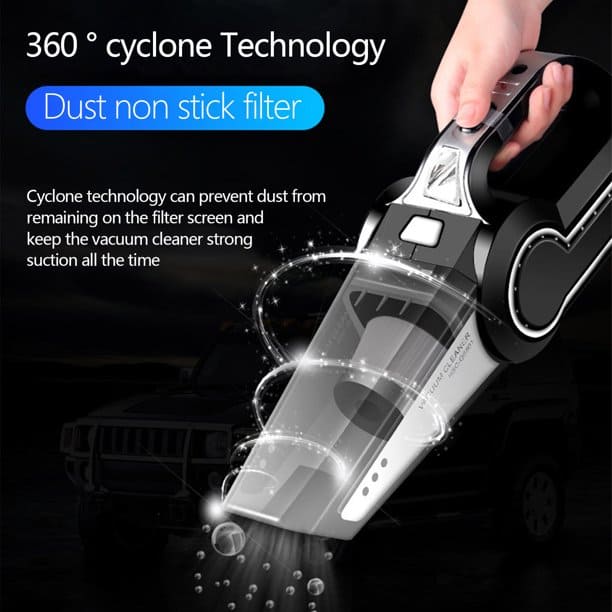 4 in 1 Multi Function Vacuum Cleaner with Tire Inflator, LED Light, and Tire Pressure Gauge