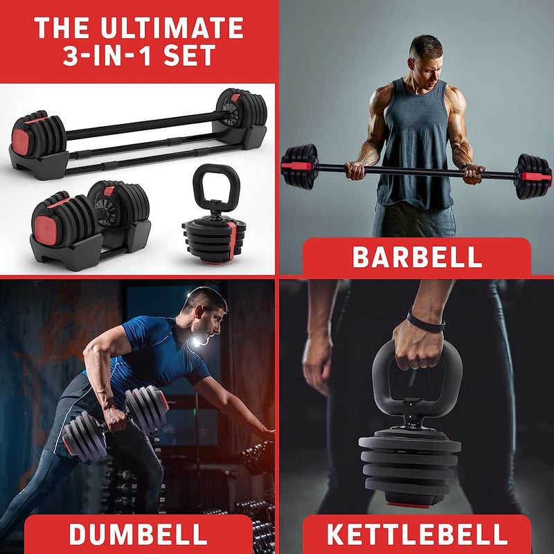 3 in 1 Adjustable Weight Fitness Dumbbell-Barbell-Kettlebell
