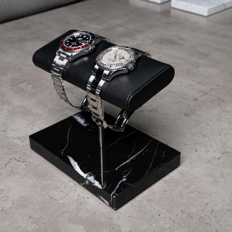 Luxury Watch Stand - Double Cushion (Marble Base) - Black