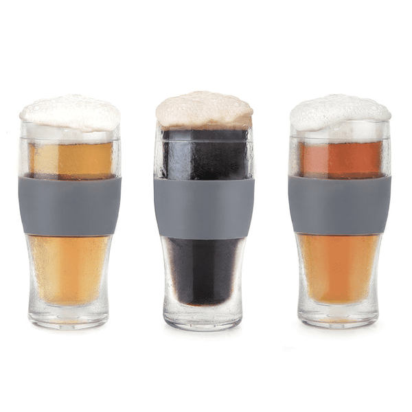 Host Freeze Beer Glasses - Double Wall Plastic Frozen Pint Glass, Wood 